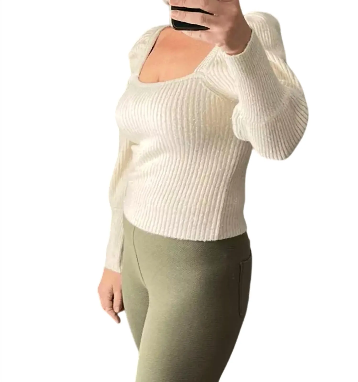 1.State - Sequin Puff Sleeve Sweater