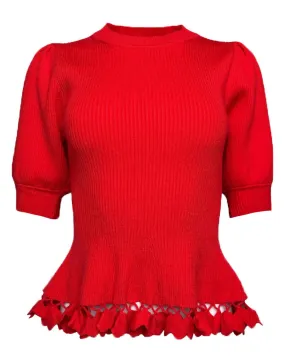 &Merci - Ribbed Knit Hand Sewn Ruffle Trim Sweater