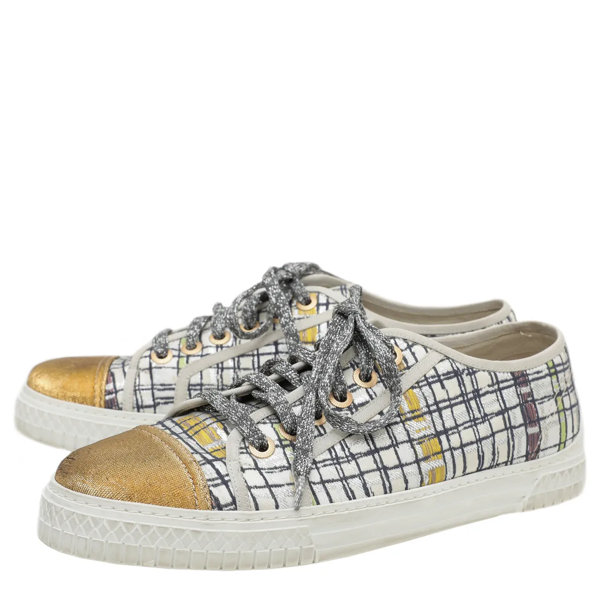 Chanel Brocade Fabric Lame Cap Toe Low Sneaker 41