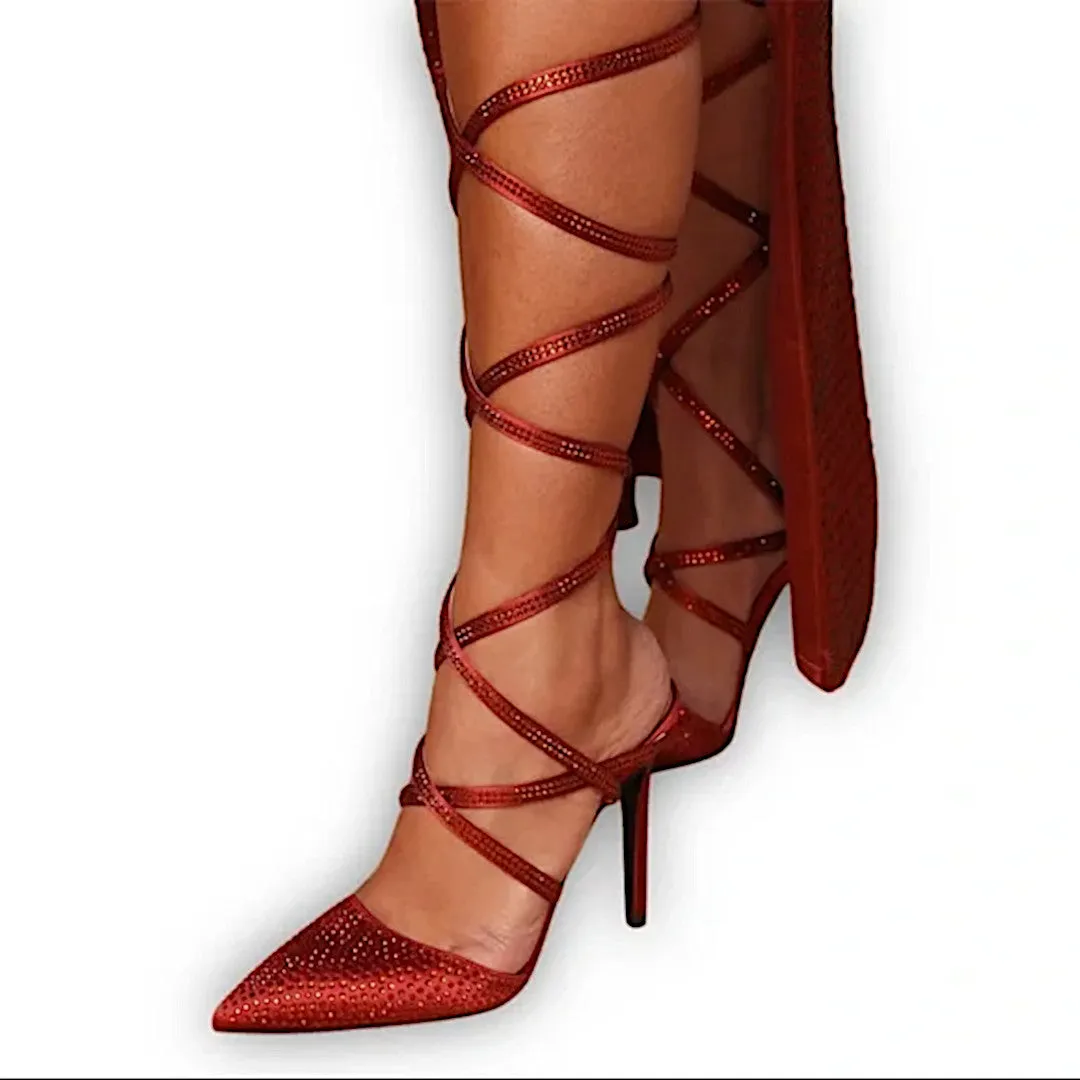 Fashion Nova Wrap All The Way Up Glitter Stilettos | Cognac Satin Pumps