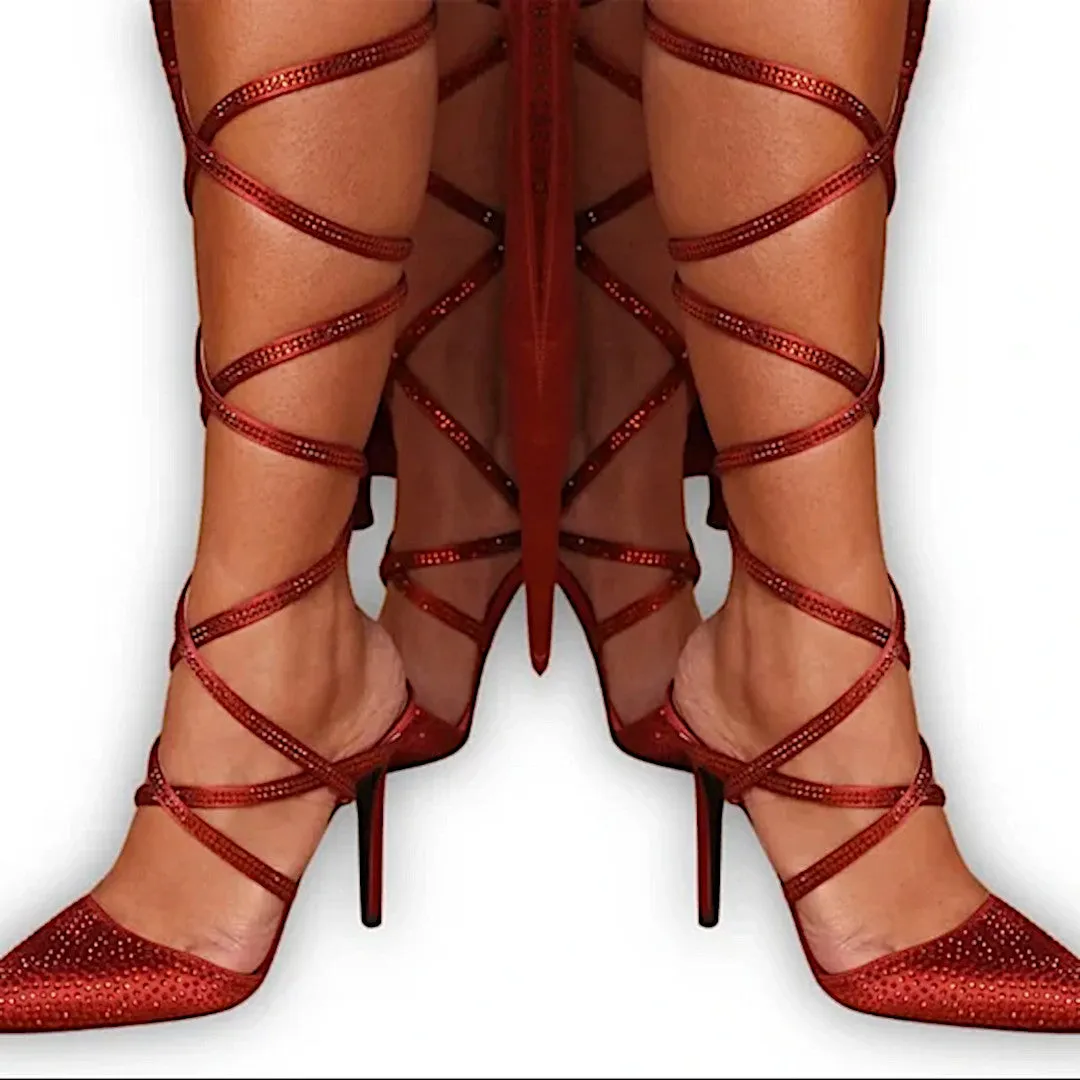 Fashion Nova Wrap All The Way Up Glitter Stilettos | Cognac Satin Pumps