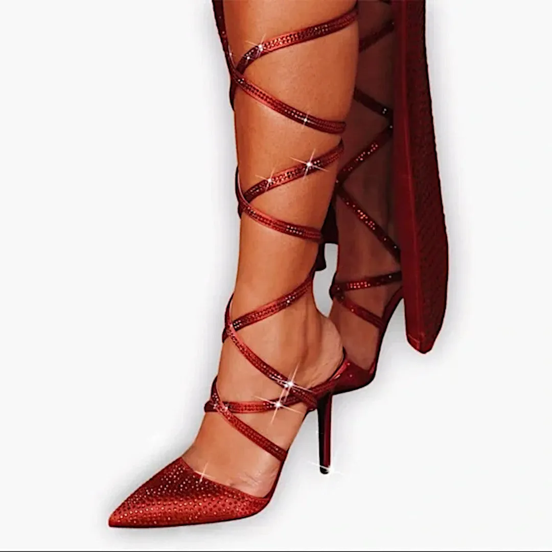 Fashion Nova Wrap All The Way Up Glitter Stilettos | Cognac Satin Pumps