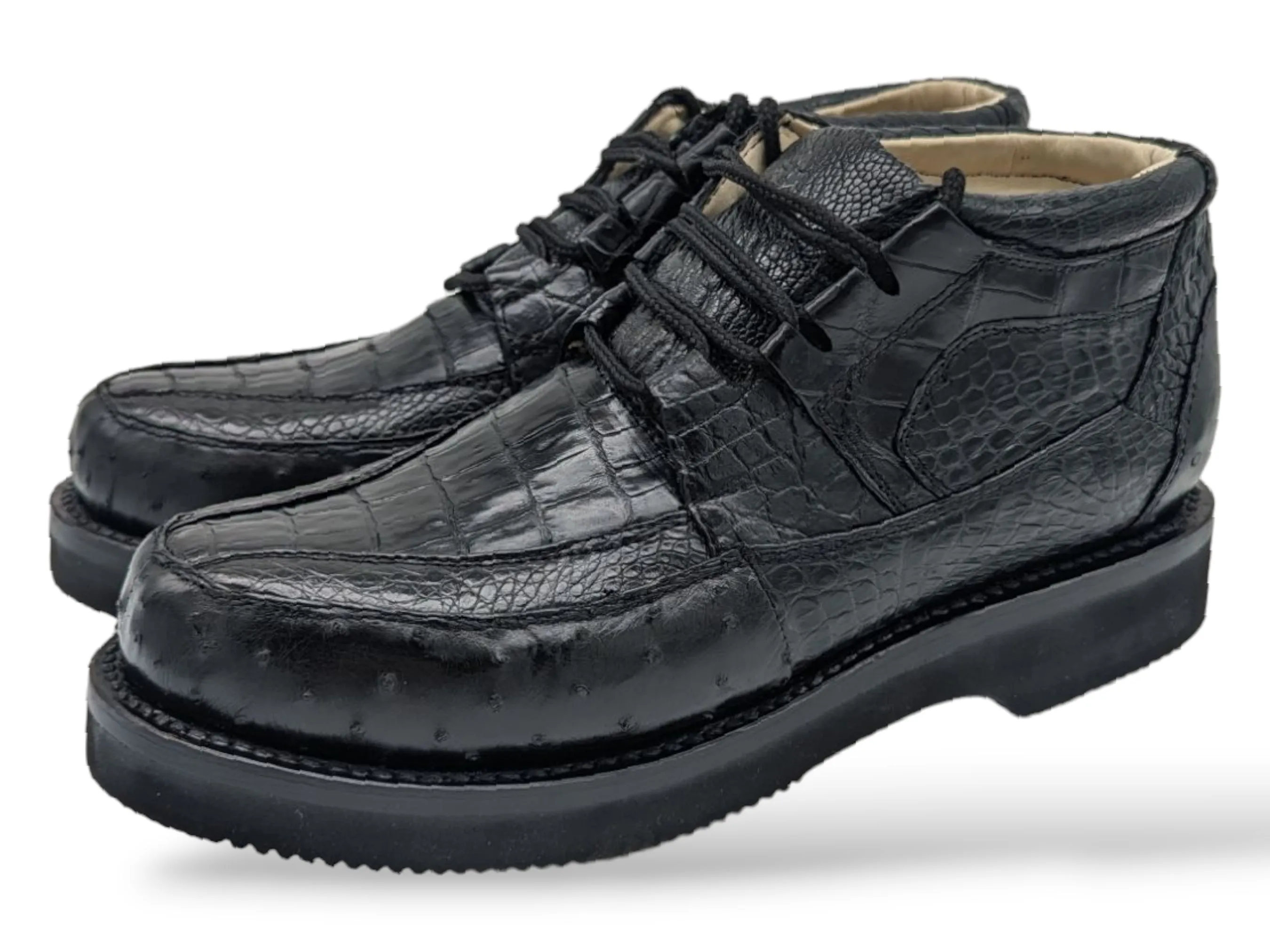 Men's Black Obsidian Alligator and Ostrich Sneaker Boots