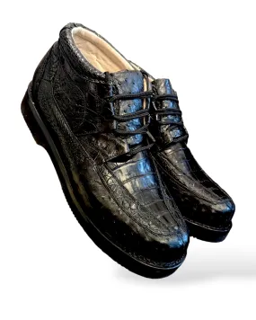 Men's Black Obsidian Alligator and Ostrich Sneaker Boots