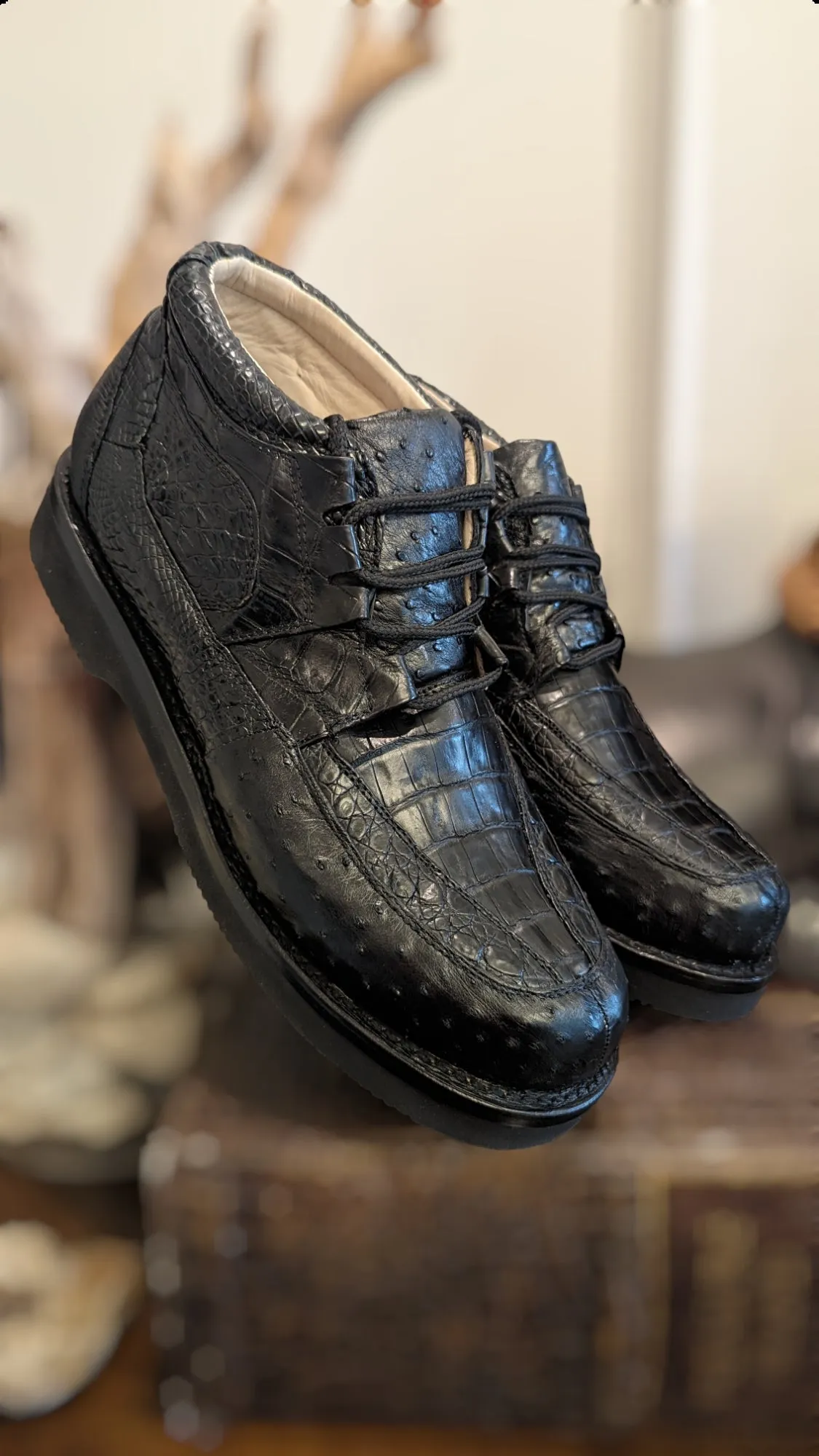 Men's Black Obsidian Alligator and Ostrich Sneaker Boots