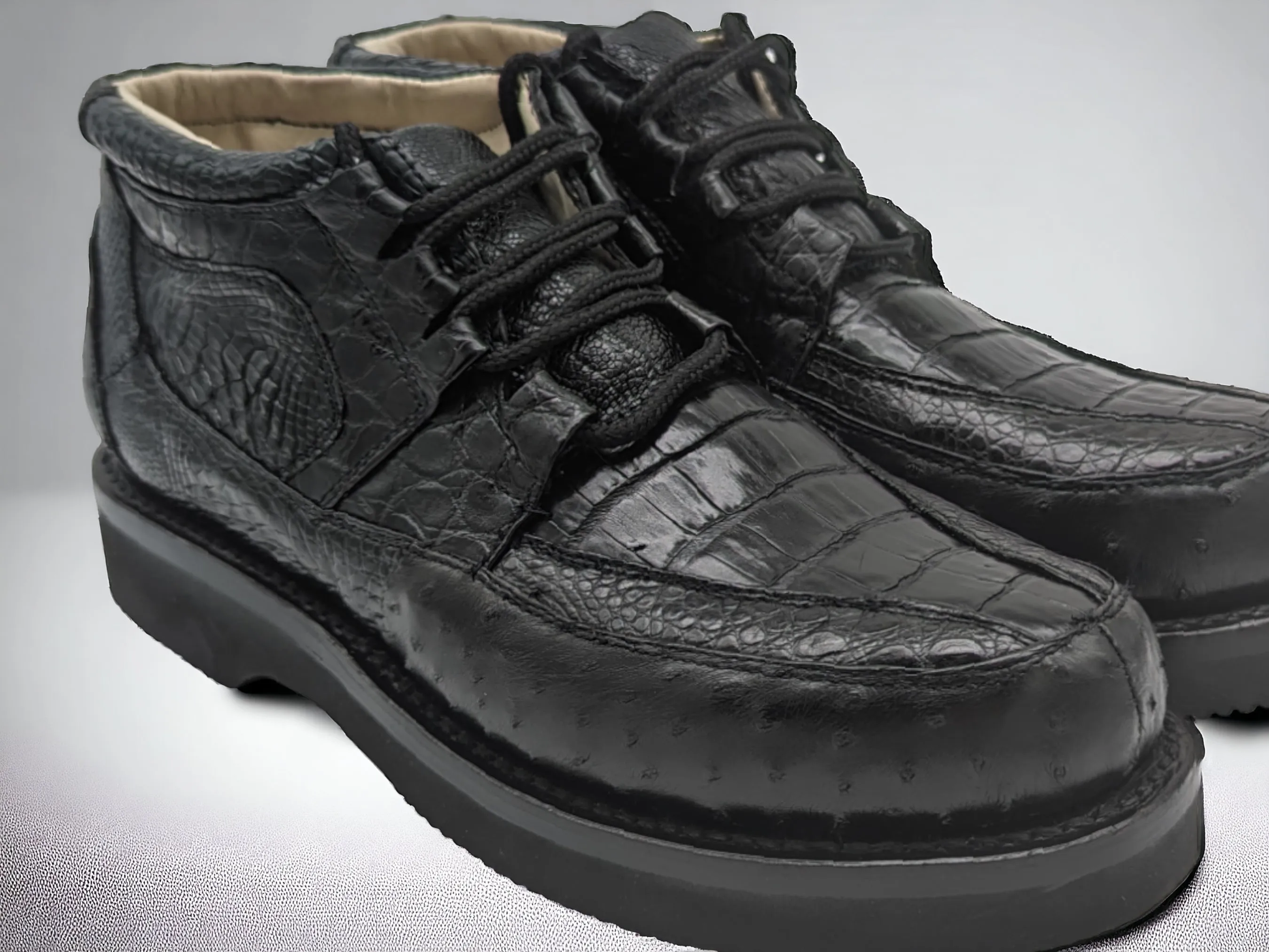 Men's Black Obsidian Alligator and Ostrich Sneaker Boots