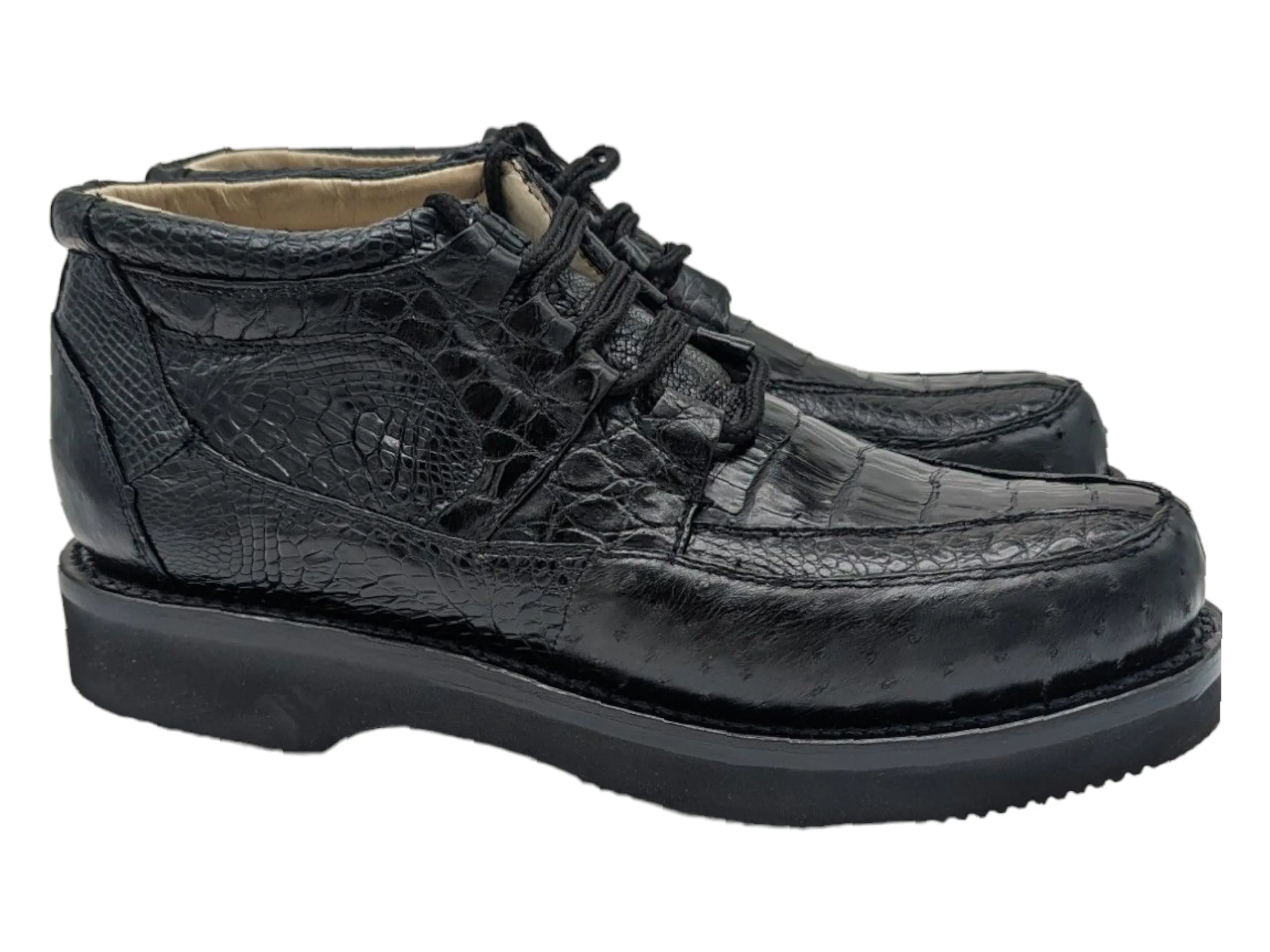 Men's Black Obsidian Alligator and Ostrich Sneaker Boots