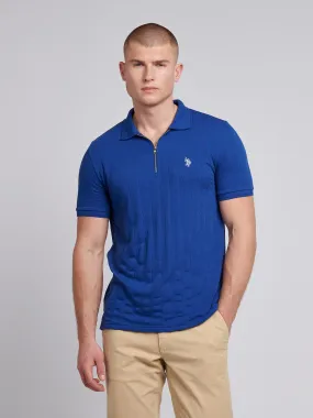 Mens Stripe Textured Zip Polo Shirt in Sodalite Blue