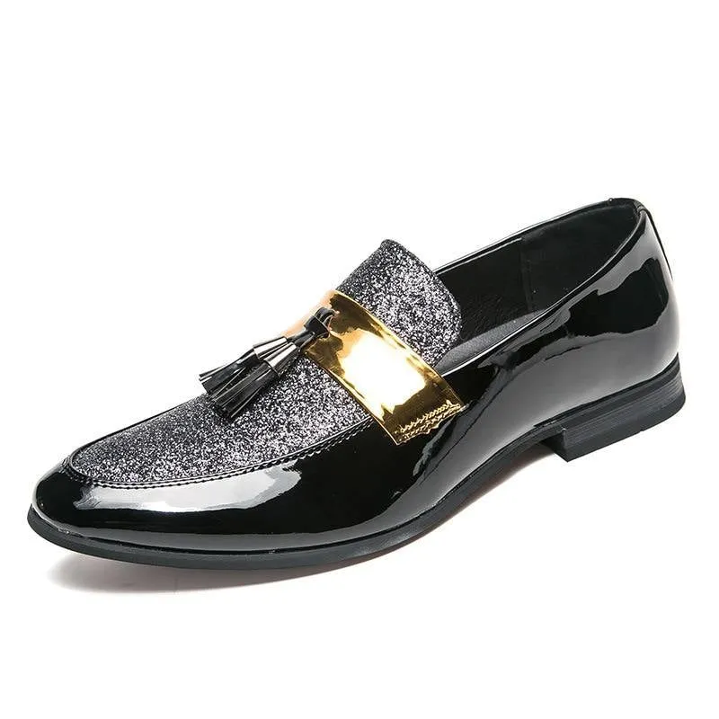 MESC Men's Formal PU Leather Glitter Loafers