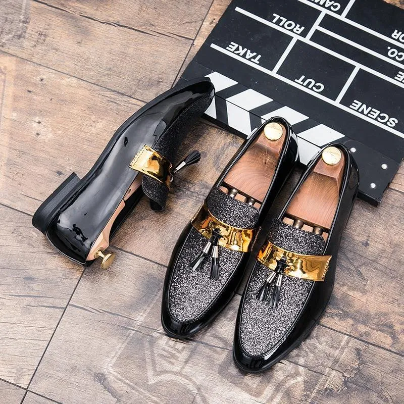 MESC Men's Formal PU Leather Glitter Loafers