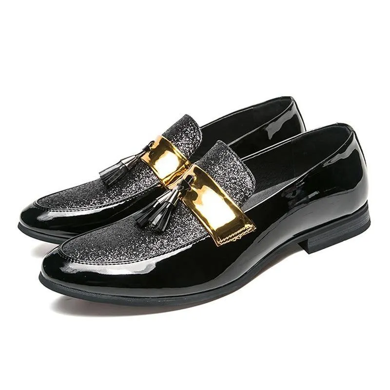 MESC Men's Formal PU Leather Glitter Loafers
