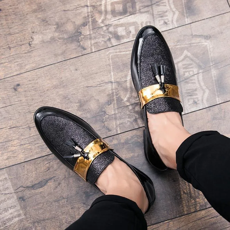 MESC Men's Formal PU Leather Glitter Loafers