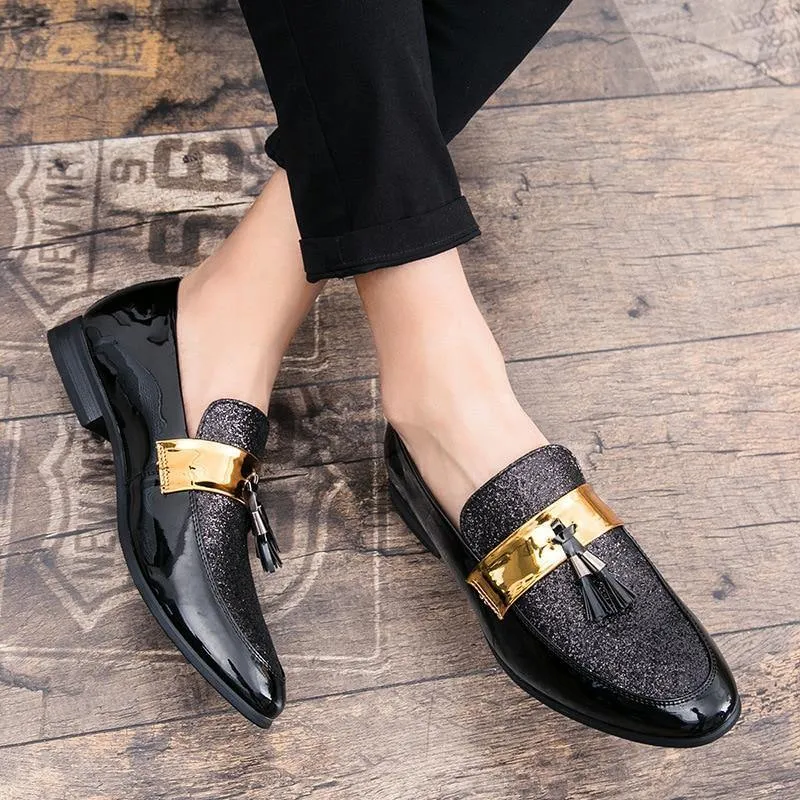 MESC Men's Formal PU Leather Glitter Loafers