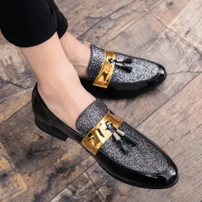 MESC Men's Formal PU Leather Glitter Loafers