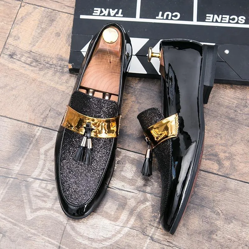 MESC Men's Formal PU Leather Glitter Loafers