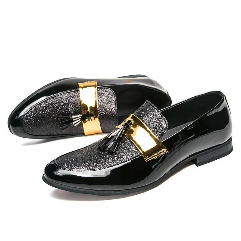 MESC Men's Formal PU Leather Glitter Loafers