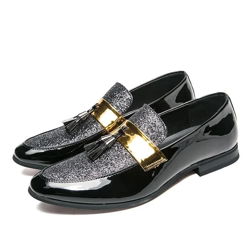 MESC Men's Formal PU Leather Glitter Loafers