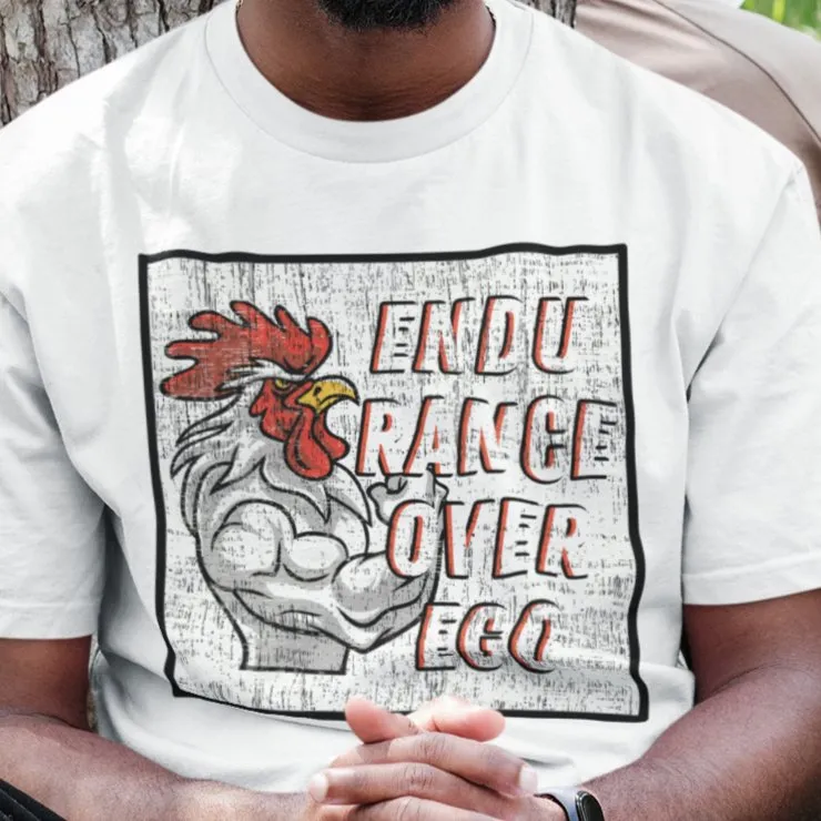 Muscle-Bound Rooster 'Endurance Over Ego' Men's Tee - Powerful and Inspirational Shirt