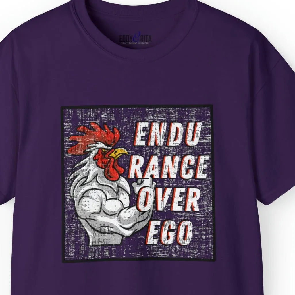 Muscle-Bound Rooster 'Endurance Over Ego' Men's Tee - Powerful and Inspirational Shirt