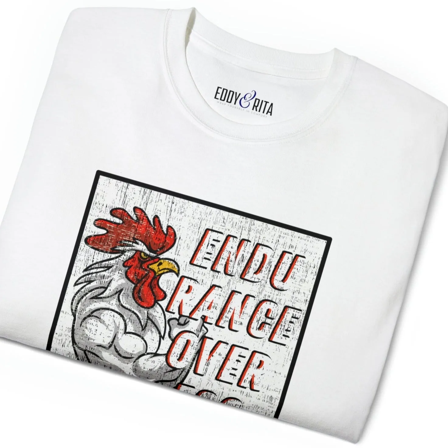 Muscle-Bound Rooster 'Endurance Over Ego' Men's Tee - Powerful and Inspirational Shirt