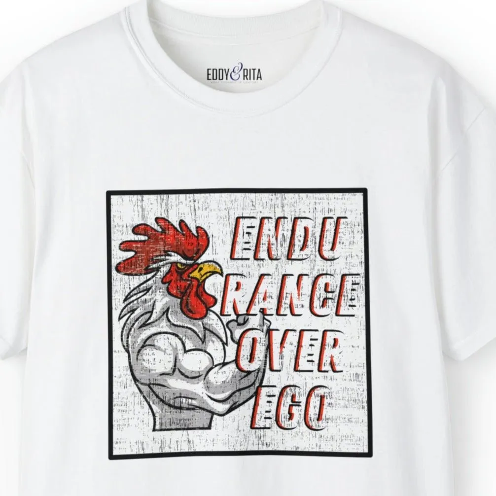 Muscle-Bound Rooster 'Endurance Over Ego' Men's Tee - Powerful and Inspirational Shirt