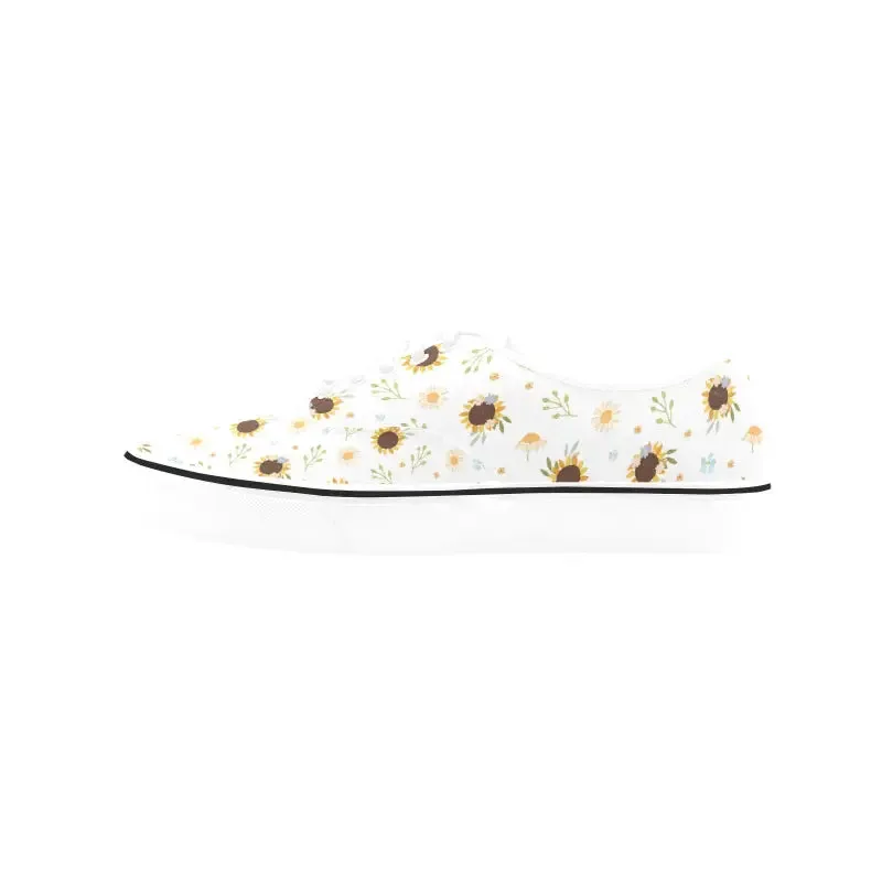 Strut Your Stuff in Women’s Sunflower Print Canvas Sneakers