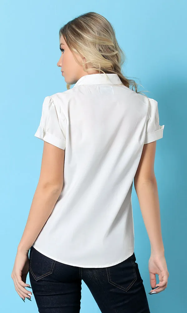 Women Short Sleeve Shirt-17353-White (WSS)