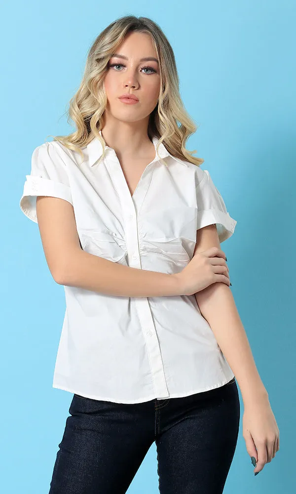 Women Short Sleeve Shirt-17353-White (WSS)